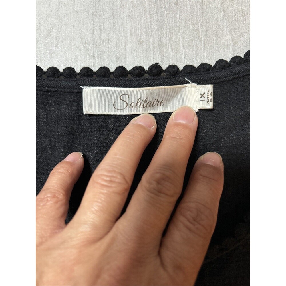 Womens XL Black Linen Top With Lace Trim Goth Fairygoth Cottagecore Lightweight - Picture 8 of 8